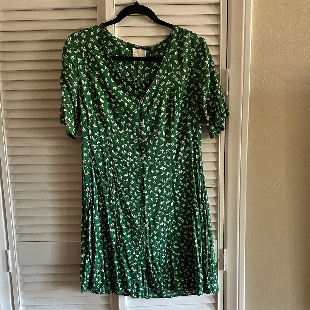 Green Floral Button-Front Women's Dress